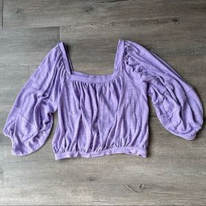 Free People Purple Balloon Sleeve Square Neck Crop Top